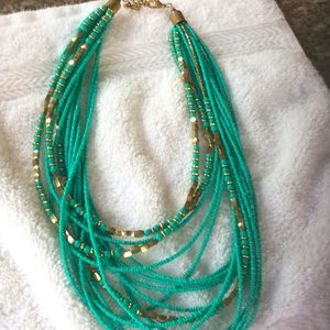 Fun turquoise color costume necklace.